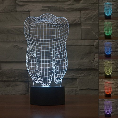 KINGCOO 3D Tisch Nachttischlampen, 3D Optische Visualisierung LED Licht USB Schreibtischlampen Stimmungslichter Touch Schreibtisch 7 Farbwechsel Atmosphäre Lampe (Zahn) von KINGCOO