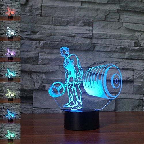 KINGCOO 3D Visual Optical Illusion LED Lampe Nachtlichter, Verstellbar 7 Farben Schreibtischlampen Acryl Licht Atmosphäre Touch Tischlampe,Geschenk für Weihnachten(Gewichtheben) von KINGCOO