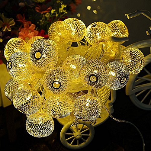 KINGCOO Geometrische Schnur Lichter Außen, 15.7FT 20LED Warmweiß Beleuchtung Metall Ambiente Ornament Solar Dekorative Lichterketten für Schlafzimmer Garten Hochzeit (Laterne) von KINGCOO