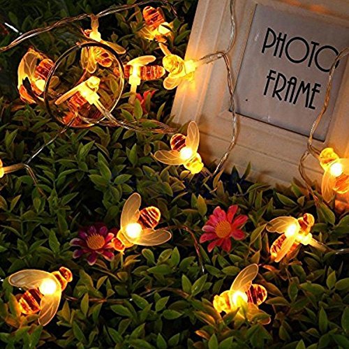 Honeybee Lichterketten,KINGCOO 5M 40LED Bumble Bee Batteriebetriebene Schnur Lichter Fairy String Beleuchtung für Home Party Geburtstag Sommer Garten Hochzeit Weihnachten Dekorationen (Warmweiß) von KINGCOO