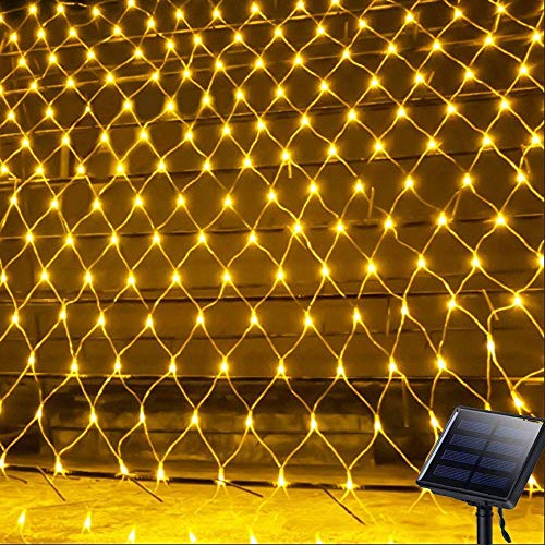 KINGCOO 100LED Lichternetz Lichtervorhang, Wasserdicht 1,1Mx1,1M 8 Modi Solar Vorhang Licht Sternen Lichterketten Nachtlicht für Weihnachten Party Hochzeit Garten Wanddekorationen (Warmweiß) von KINGCOO