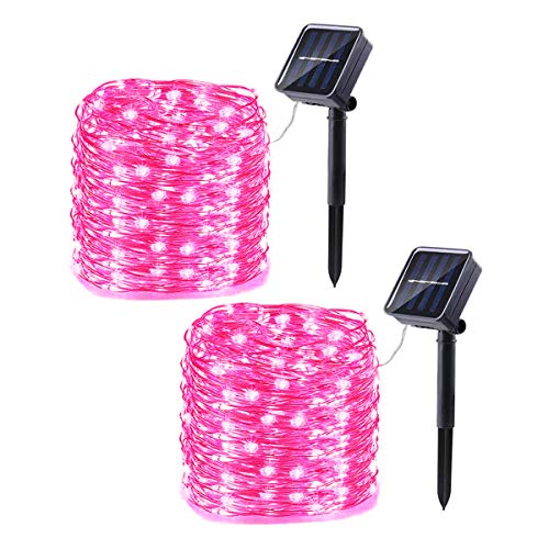 KINGCOO 2 Stück Solar Kupfer Lichterketten, 33ft 100LED 8 Modi Solar Lichterketten,Wasserdichte Kupferdraht Lichter für Patio Rasen Garten Party Hochzeit Weihnachtsdekoration (Rosa) von KINGCOO