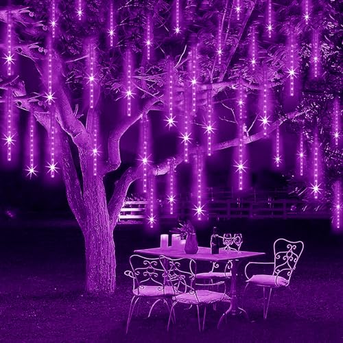 KINGCOO 2St Meteorschauer Lichterkette, Meteorschauer Fallende Regen Lichter 30cm 8 Tubes 192LEDs Wasserdichte Schneefall Lichterkette für Garten Hochzeit Party Weihnachten Dekoration (Lila) von KINGCOO