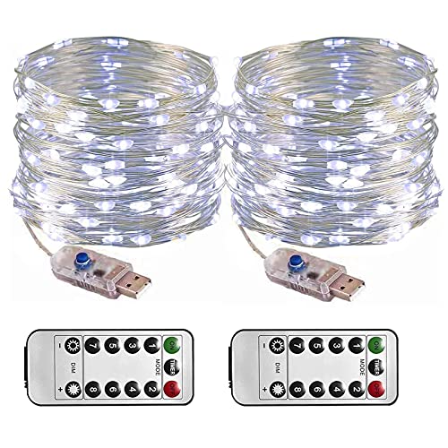 KINGCOO 2Stück 120LED Lichterkette, Wasserdichte 12M/40Ft USB Kupferdraht Glühwürmchen Dekorative Lichter 8Modi Außen Innen mit Fernbedienung für Zimmer Party Hochzeit Weihnachten DIY Deko (Weiß) von KINGCOO