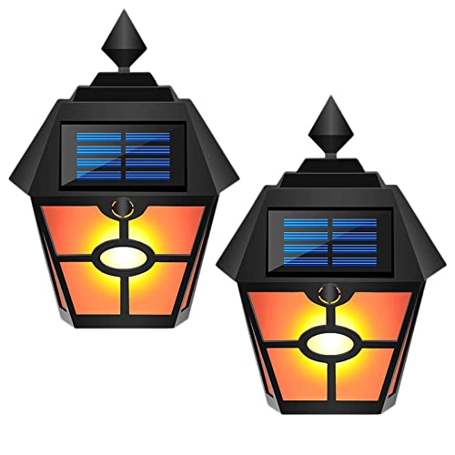 2Stück Solarleuchten Garten Außen,KINGCOO Wasserdicht Retro -Hex 28led Flammenlampe Solar Laterne Wandleuchten Gartenleuchten Nachtlichter für Garten Hof Balkon Auffahrt Beleuchtung von KINGCOO