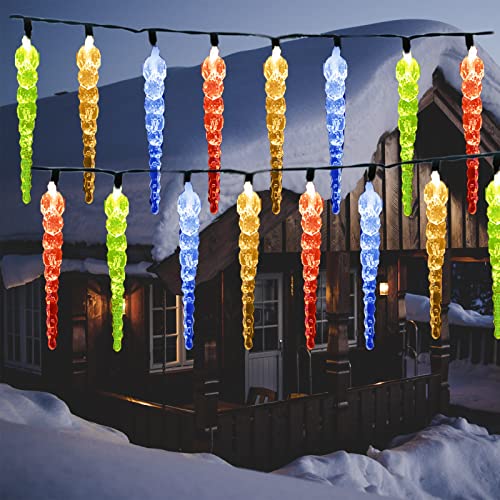 KINGCOO 30LED Eiszapfenkette Lichterkette Außen, Wasserfest 21FT LED Eisregen Lichtervorhang Solar Rohr Leuchtstoffröhre 8modi für Garten Innen Hochzeitsfeier Fenster Wand Weihnachtsdeko (Mehrfarbig) von KINGCOO