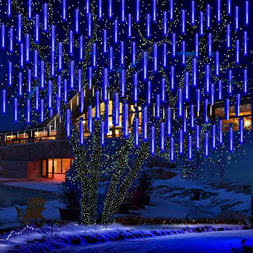360LED Meteoritenschauer Lichterketten Garten,KINGCOO Wasserdicht 30cm 10 Tubes Fallende Regentropfen Solarleuchten Dekorative Lichtschläuche für Außen Party Hochzeit Weihnachtsbaum(Blau) von KINGCOO