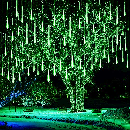 KINGCOO 360LED Meteoritenschauer Lichterketten Garten, Wasserdicht 30cm 10 Tubes Fallende Regentropfen Solarleuchten Dekorative Lichtschläuche für Außen Party Hochzeit Weihnachtsbaum(Grün) von KINGCOO
