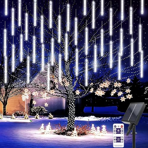 KINGCOO 240LED Meteorschauer Lichterketten Garten, Wasserdicht 30cm 10 Tubes Fallende Regentropfen Solarleuchten Lichtschläuche für Innen Außen Party Hochzeit Weihnachtsbaum Home Dekoration (Weiß) von KINGCOO