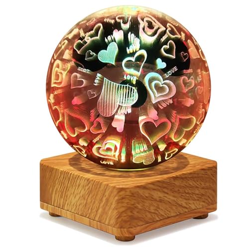 KINGCOO 3D Feuerwerk Nachttischlampe, LED Glas Kugel Tischlampe Schlafzimmer Atmosphäre Nachtlicht Ornamente Bürodekoration für Kinder Frauen Geburtstag Valentinstag Heimgeschenke (Herz) von KINGCOO