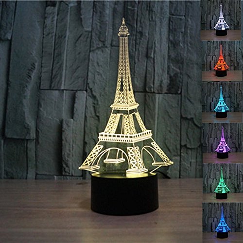 KINGCOO 3D Illusion Tischlampe, 7 Farben 3D Effekt Touch Nachtlicht Schreibtischlampe Dekoratives Licht für Kinder Weihnachts(Eiffelturm) von KINGCOO