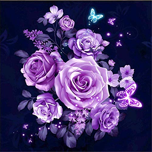 KINGCOO 5D Diamant Malerei Kits, DIY 5D Schmetterling Stieg Blume Vollbohrer Krystal Strass Painting Diamont Stickerei Gemälde für Wand Décor,30X30CM (Lila Rose) von KINGCOO