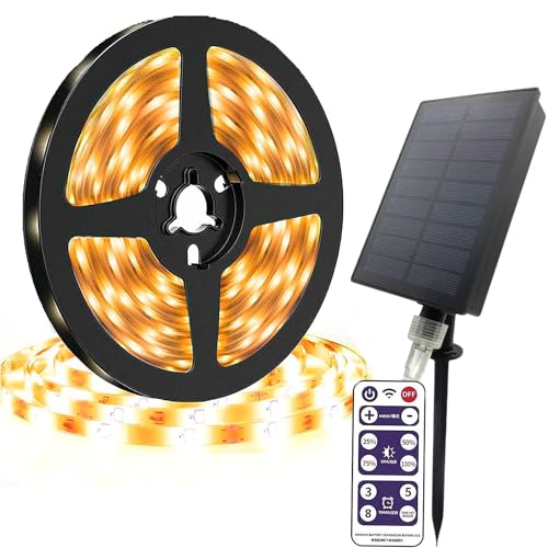 KINGCOO 600Led Streifen Solarleuchten, Wasserdicht 32.8FT LED Seilleuchten Lichtschläuche Solar Band Lichterketten mit Fernbedienung für Außen Innen Garten Weihnachten Hochzeit Party (Warmweiß) von KINGCOO