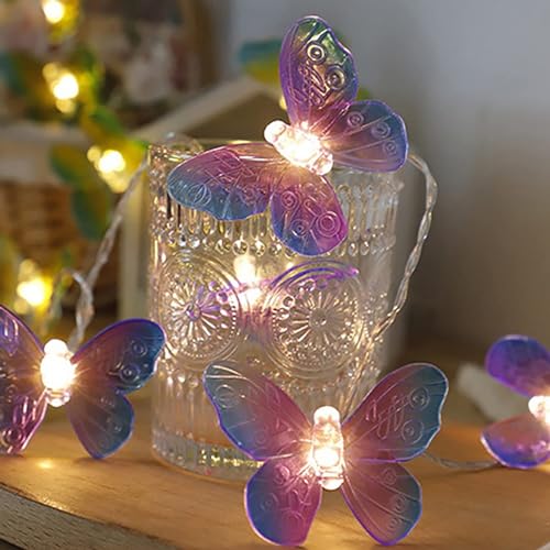 KINGCOO 6M 40LED Warmweiß Schmetterling Lichterkette Batteriebetrieben Feenlichter dekorative Innenbeleuchtung für Schlafzimmer Party Geburtstag Sommer Garten Hochzeit Weihnachten Dekoration(Lila) von KINGCOO