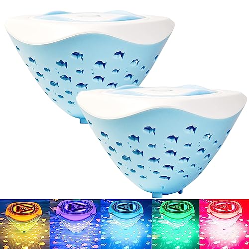 KINGCOO Badewanne Schwimmendes Lampe, Multicolor Fisch Muster Projektor Schwimmbad Unterwasser Lichter Batteriebetrieben für Kinder Badezimmer Spielzeug Teich Weihnachts Party Dekoration (2pcs) von KINGCOO