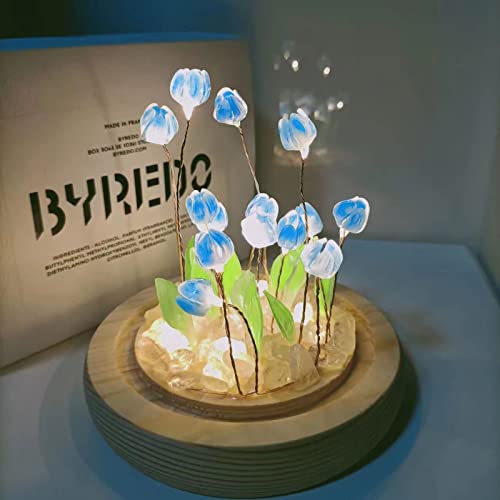 KINGCOO LED Tulpe Nachtlicht, Handgemachte DIY Blumen Schreibtisch Möbel Ornament Bastelset Schlafzimmer Batteriebetrieben Atmosphäre Lampe Kinder Geburtstags Weihnachten Dekoration(13Tulpen Blau) von KINGCOO