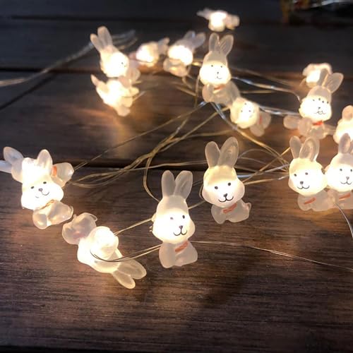 KINGCOO Ostern Bunny Nachtlicht Dekorative Lichter, 30LED Warmweiß Kaninchen Hase Kupferdraht Lichterkette Batteriebetrieben für Ostern Show Schlafzimmer Wand Balkon Garten DIY Pary Home Decor von KINGCOO