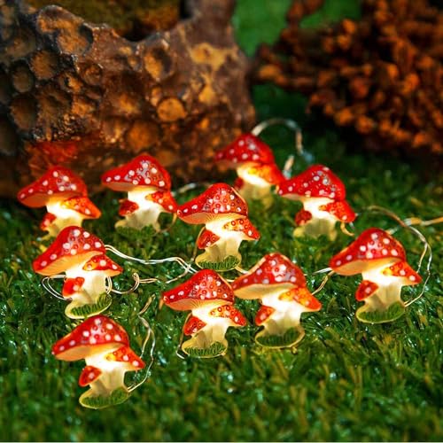 KINGCOO Pilz Nachtlicht Dekorative Lichter, 30LED Warmweiß Pilzlichter Kupferdraht Lichterkette Batteriebetrieben mit Remote für Garten Ostern Schlafzimmer Thanksgiving Weihnachtsfeier DIY Home Decor von KINGCOO