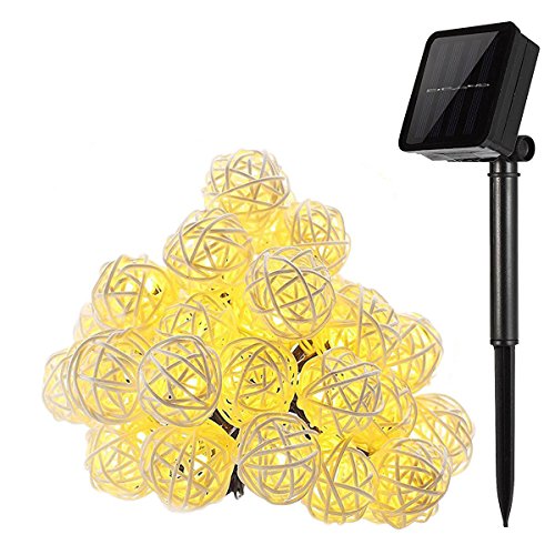 KINGCOO Solar Laternen Lichterkette Außen, 20LED Rattan Solar Kugeln Lampions Schnur Licht für Garten Party Hochzeit Weihnachtenbeleuchtung Dekoration (Warmweiß) von KINGCOO