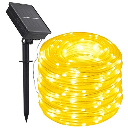 KINGCOO Solar Lichtschlauch Lichterkette, 12M 100LED 8 Modi Wasserdicht IP65 Lichtschlauch Außenlichterkette für Garten Party Hochzeit Innen Außenleuchten Weihnachtsbeleuchtung (Warmweiß) von KINGCOO