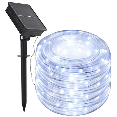 KINGCOO Solar Lichtschlauch Lichterkette, 12M 100LED 8 Modi Wasserdicht IP65 Lichtschlauch Außenlichterkette für Garten Party Hochzeit Innen Außenleuchten Weihnachtsbeleuchtung (Weiß) von KINGCOO