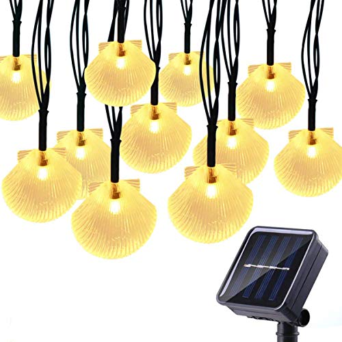 KINGCOO Solar Muschel Lichterketten Innen Außen, Wasserdicht 20ft 30LED Solar Schale Fee Dekorative Schnur Lichter 8 Modi für Garten Landschaft Terrasse Hochzeit Weihnachtsschmuck (Warmweiß) von KINGCOO