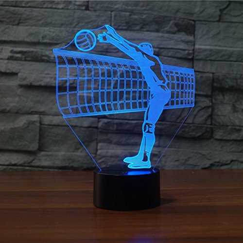 LED Lampe Nachtlicht,KINGCOO Magical 3D Visualisierung Optische Täuschung Touch Lampen 7 Farben ändern Schreibtischlampen für Kinderzimmer Home Decoration Geschenk(Volleyball Spielen-1) von KINGCOO