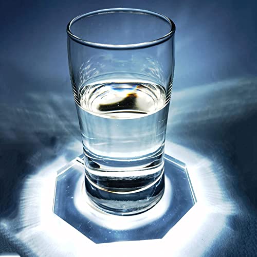 LED Untersetzer für Getränke,KINGCOO Acryl Wiederaufladbare Flasche Leuchte Untersetzer Trinkflasche Luminous Glas Matte Getränkehalter für Cocktail Party Hochzeit Verlobung Weihnachten(Oktagon/weiß) von KINGCOO