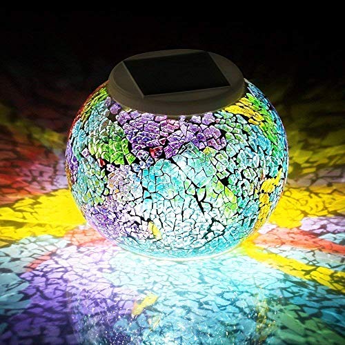 Mosaik Lampe Solar Gartenleuchten,KINGCOO Wasserdichte Farbwechsel Ball Stimmungslicht Nachtlichter Solarleuchte Tischlampe Dekoration Beleuchtung(Tricolor-Beschichtung) von KINGCOO