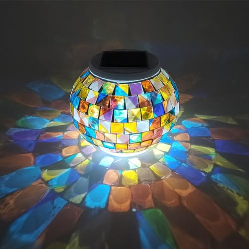 Mosaik Lampe Solar Gartenleuchten,KINGCOO Wasserdichte Farbwechsel Ball Stimmungslicht Nachtlichter Solarleuchte Tischlampe für Schlafzimmer Party Terrasse Dekoration Beleuchtung (Mehrfarbig) von KINGCOO