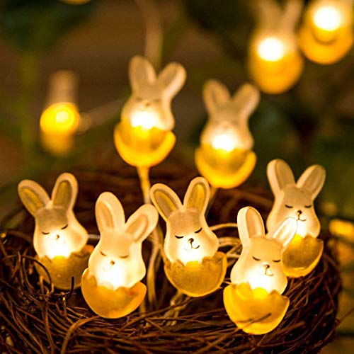 KINGCOO Ostern Nachtlicht Dekorative Lichter, 30LED Warmweiß Kaninchen Hase Kupferdraht Lichterkette Batteriebetrieben für Ostern Show Schlafzimmer Wand Balkon Garten DIY Pary Home Decor (1Stück) von KINGCOO