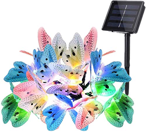 Solar Schmetterling Schnur Lichter Außen,KINGCOO 15.7FT 20LED Mehrfarben Glasfaser Schmetterling Solar Nachtlampe Dekorative Lichterketten für Garten Weihnachten Hochzeitsfeier Beleuchtung Dekoration von KINGCOO