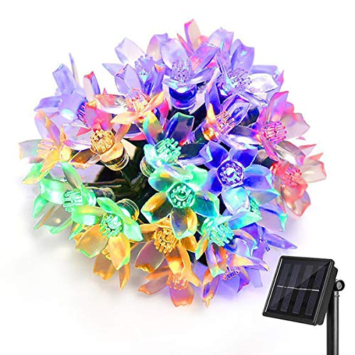 KINGCOO Solarlampen Blumen Schnur Lichter Außen, Wasserdicht 23ft/7m 50 LED Pfirsichblüte Kirschblüte Solar Lichterkette für Gärten Häuser Hochzeit Weihnachtsfeier Dekorationen(Mehrfarbig) von KINGCOO