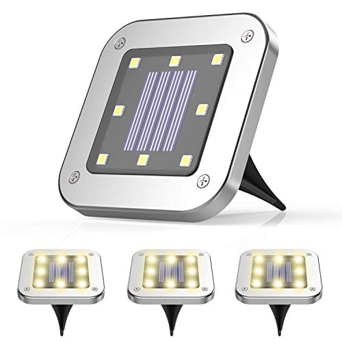 KINGCOO Solarleuchte Gartenleuchten Square Disk Licht, Wasserdichte 4 Stück 8LEDs Würfel Solar Bodenleuchte Landschaftslichter Wegleuchte für Außen Auffahrt Rasen Hof Beleuchtung (Warmweiß) von KINGCOO