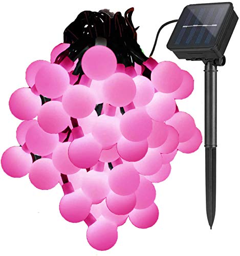 Solar Ball Lichterkette,KINGCOO 23ft 50LEDs Globe Stimmungslichter Solar Schnur Lichter Weihnachtsbeleuchtung Kugel Lichter für Innen Außen Haushalt Garten Beleuchtung(Rosa) von KINGCOO