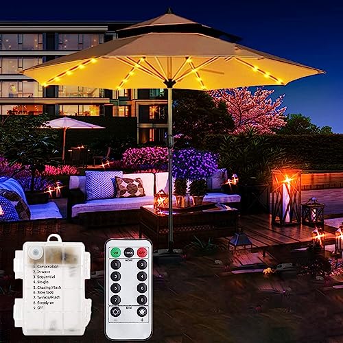 Sonnenschirmleuchten Terrassenschirm Lichterketten,KINGCOO 104LED Regenschirm Licht Fernbedienung 8 Modus Batteriebetriebene Dekorative Stange Licht für Außenbereich Regenschirm Zelt (Warmweiß) von KINGCOO