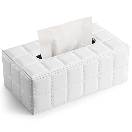 KINGFOM™ Rechteckige Leder Kosmetiktücherbox für Zuhause/Büro/Auto (Weiß) von KINGFOM