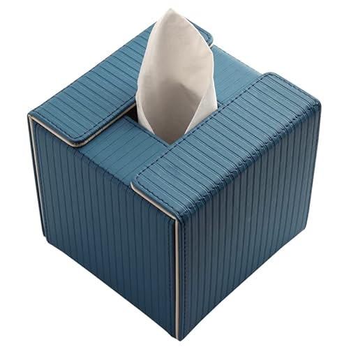 KINGFOM Kosmetiktücher Box, PU Leder Taschentuchbox | Tissue Box für Esszimmer Badezimmer Schlafzimmer Auto Büro - Blau/Apricot, 1 Stück von KINGFOM