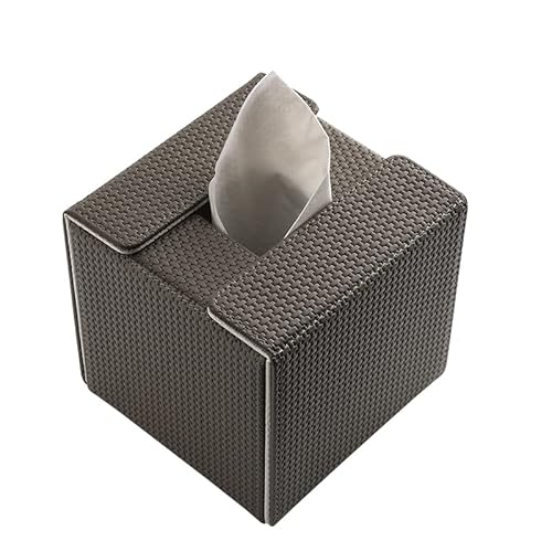 KINGFOM Kosmetiktücher Box, PU Leder Taschentuchbox | Tissue Box für Esszimmer Badezimmer Schlafzimmer Auto Büro - Grau/Weiß, 1 Stück von KINGFOM