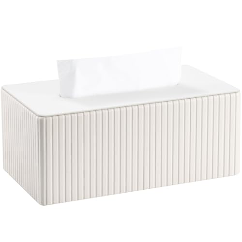 KINGFOM Kosmetiktücherbox Taschentuchbox, Rechteckige Tissue Box Tücherbox für Wohnzimmer, Badezimmer & Büro – Dekorative Taschentücher Box Taschentuchspender aus PU Leder (Weiß, Rechteckige) von KINGFOM