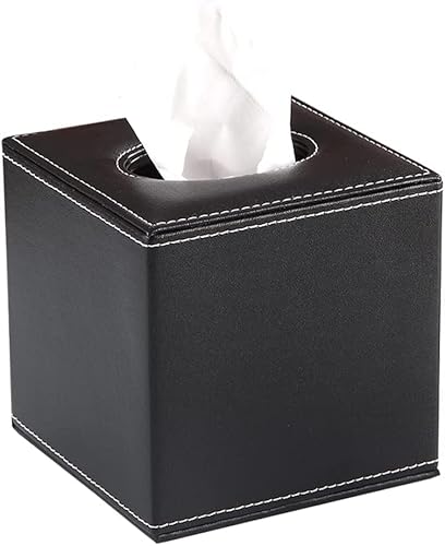 KINGFOM Quadratisch Taschentuchbox, PU Leder Kosmetiktücher Box Tücherbox | Tissue Box für Auto Büro Badezimmer Schlafzimmer (Schwarz) von KINGFOM