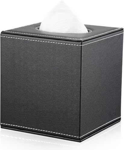 KINGFOM Quadratisch Taschentuchbox, PU Leder Kosmetiktücher Box Tücherbox | Tissue Box für Auto Büro Badezimmer Schlafzimmer (Schwarz) von KINGFOM