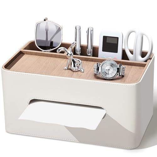KINGFOM Taschentücher Box mit 2 Fächern, PU Leder Taschentuchbox Kosmetiktücherbox, Multifunktionale Tissue Box Tücherbox mit Ablage, Schreibtisch Organizer für Büro, Zuhause, Badezimmer (Beige) KINGFOM Taschentücher Box mit 2 Fächern, PU Leder Taschentuchbox Kosmetiktücherbox, Multifunktionale Tissue Box Tücherbox mit Ablage, Schreibtisch Organizer für Büro, Zuhause, Badezimmer (Beige) von KINGFOM