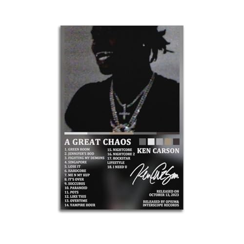 KINGGHYLL Rapper Ken Poster, Carson Album, A Great Chaos, Tracklist-Poster, dekoratives Gemälde, Leinwand-Poster, Wandkunst, Wohnzimmer-Dekor, modernes ästhetisches Poster, 40 x 60 cm, ungerahmter KINGGHYLL Rapper Ken Poster, Carson Album, A Great Chaos, Tracklist-Poster, dekoratives Gemälde, Leinwand-Poster, Wandkunst, Wohnzimmer-Dekor, modernes ästhetisches Poster, 40 x 60 cm, ungerahmter von KINGGHYLL