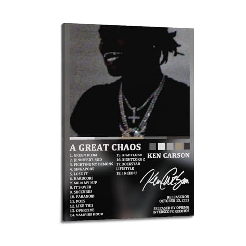 KINGGHYLL Rapper Ken Poster, Carson Album, A Great Chaos Trackliste, Poster, dekoratives Gemälde, Leinwandposter, Wandkunst, Wohnzimmerdekoration, modernes ästhetisches Poster, 20 x 30 cm, Rahmenstil KINGGHYLL Rapper Ken Poster, Carson Album, A Great Chaos Trackliste, Poster, dekoratives Gemälde, Leinwandposter, Wandkunst, Wohnzimmerdekoration, modernes ästhetisches Poster, 20 x 30 cm, Rahmenstil von KINGGHYLL
