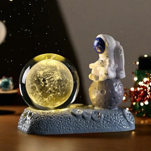 KINGGOO 3D Kristallkugel Weltraummuster, Astronaut Base Kinder Nachtlicht, Galaktische Fantasy LED Lampe mit Sonnensystem, Moderne Schlafzimmerdekoration(Mond) von KINGGOO