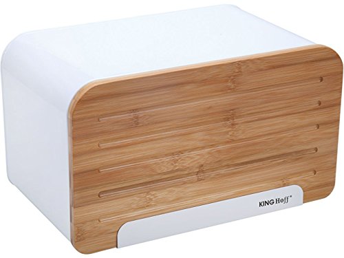 KINGHOFF Iweks Eleganter trendiger Brotkasten mit Holzdeckel (Schneidebrett) Weiß von KING HOFF
