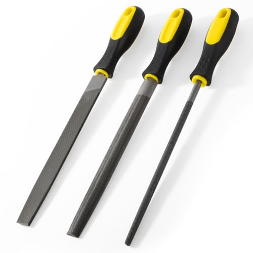 KINGHON Feilenset Diamant 3tlg, Holzfeilen set inkl Flachstumpffeile, Halbrundfeile, Rundfeile, Hochwertiges Diamantfeile 200mm lang, Hochwertiges Profi Feilen Set for Metall, Tile, Ceramic, Glass von KINGHON