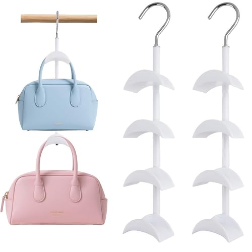 KINGHON Handtaschen Aufbewahrung, 2 Stück Taschen Aufbewahrung mit 360 Grad Drehbar, Taschenhalter Kurvendesign - Platz sparen, Handtasche Kleiderbügel Haken für Handtaschen, Krawatten, Schals, Tücher von KINGHON