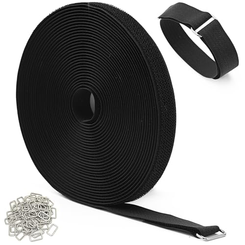 KINGLAKE 10M klettband kabelbinder mit 50 Metallschnalle, 2cm Klettbänder Klettverschluss Stark, klettband Rolle Freie Schnittlänge, Klettgurt Outdoor, Strap Band Wiederverschließbar-Schwarz von KINGLAKE
